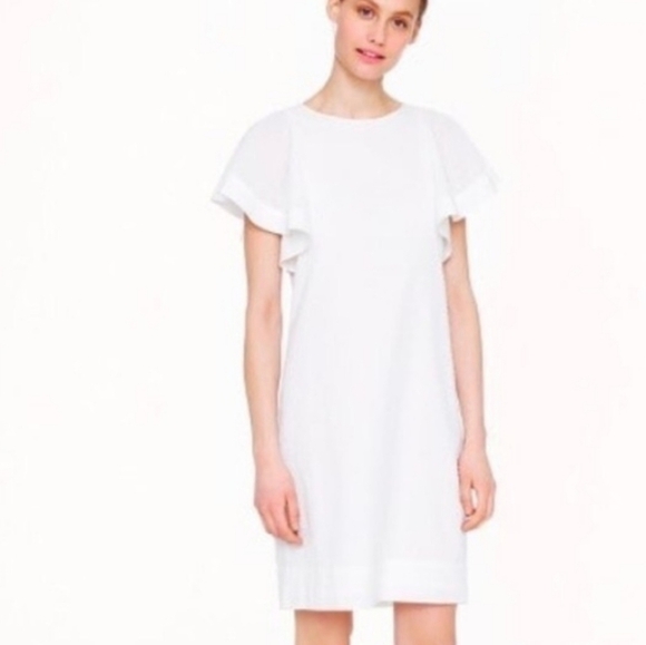 J. Crew Factory flutter short sleeve Swiss dot above knee dress white Sz: 00 - Picture 3 of 9